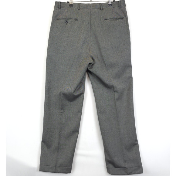 Pierre Cardin 100% Wool Dress Pants 34x29 Gray Birdseye Pleated Cuffed Office - Picture 2 of 12